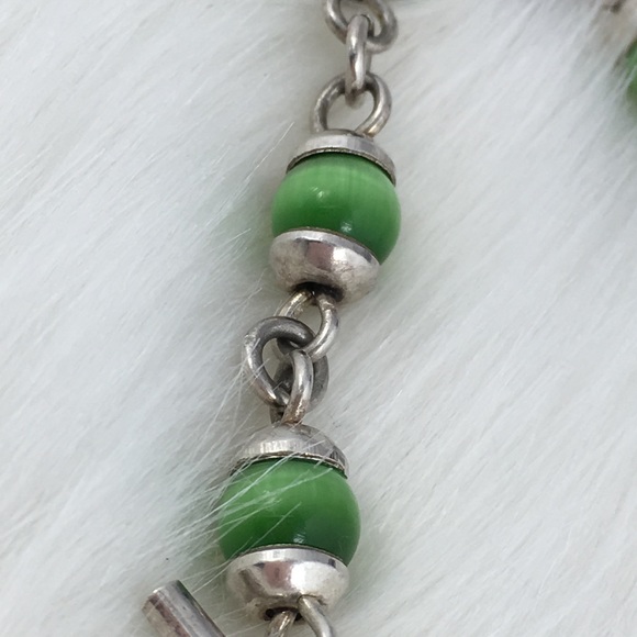 Sterling Silver Mexico Green Cat’s Eye Bracelet - Picture 5 of 7